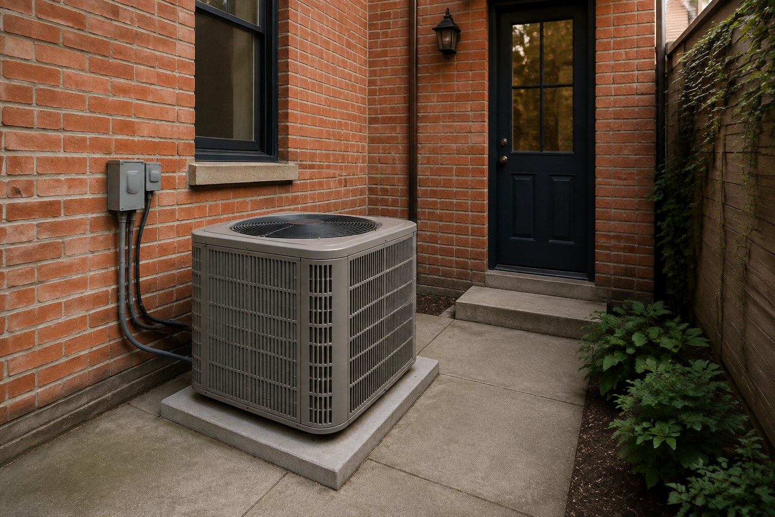 Editorial photograph of an existing condenser and surrounding site access
