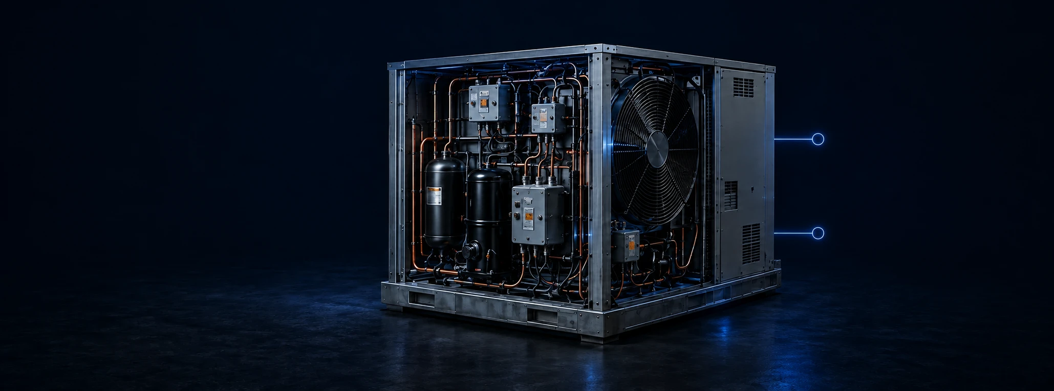Editorial illustration of an open packaged HVAC system for evaluation context